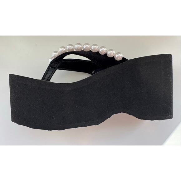 Rocket Dog Platform Sandals Size 8M Bungalow E. Saltzman Velvet Pearls Flip Flop - Picture 5 of 8